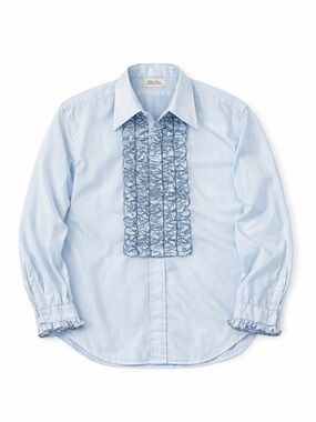 Vintage 70s Arrow Ruffle Tuxedo Shirt Blue Mens Large 16.5 33 Disco Prom Formal